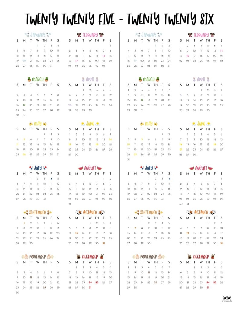 Free Printable Yearly Calendar 2025 And 2026