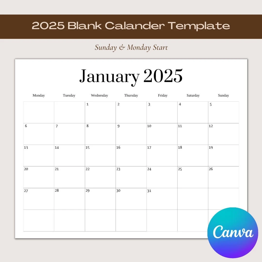 Calendar 2025 Printable Blank
