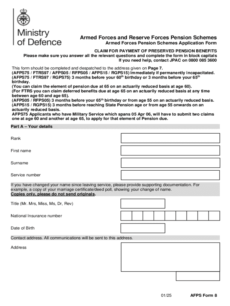 2025 UK AFPS Pen Form 8 Fill Online Printable Fillable Blank 
