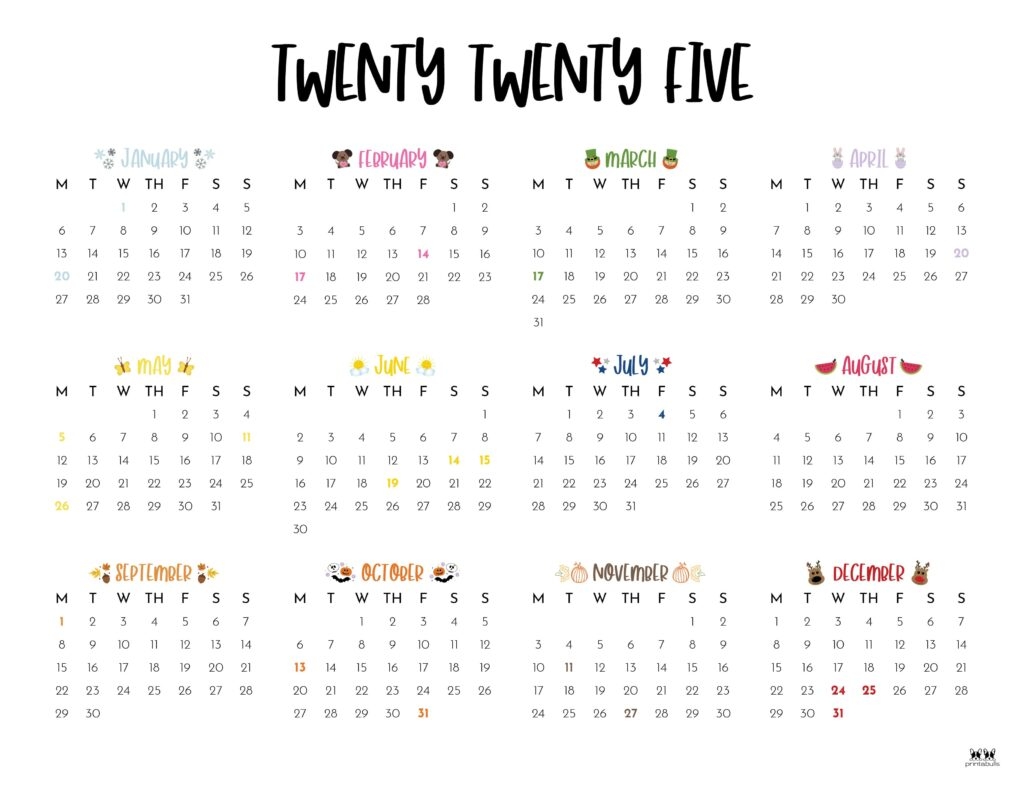 Printable Calendar 12 Month 2025
