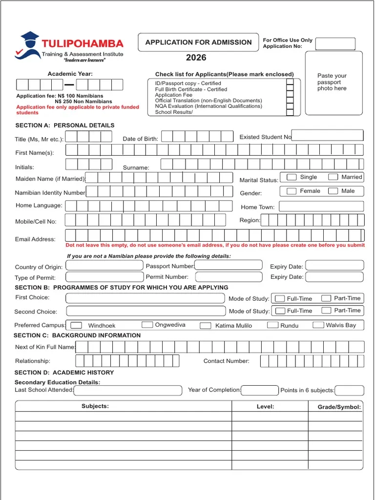 2026 Application Form PDF