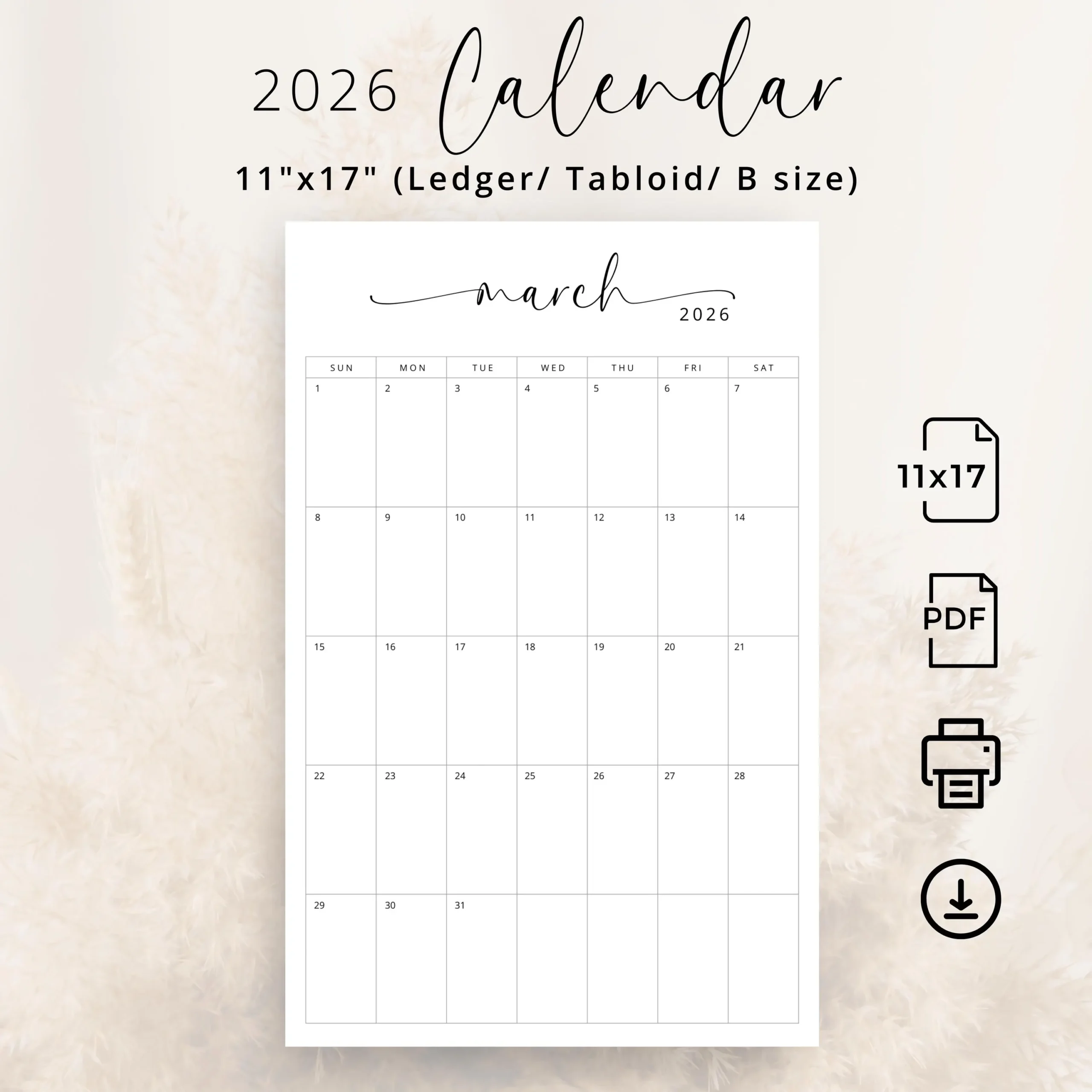 November 2026 Calendar Printable 11x17