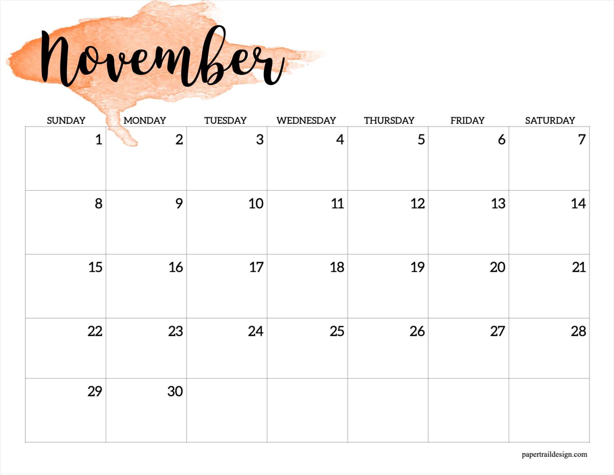 2026 Calendar Printable Watercolor Paper Trail Design