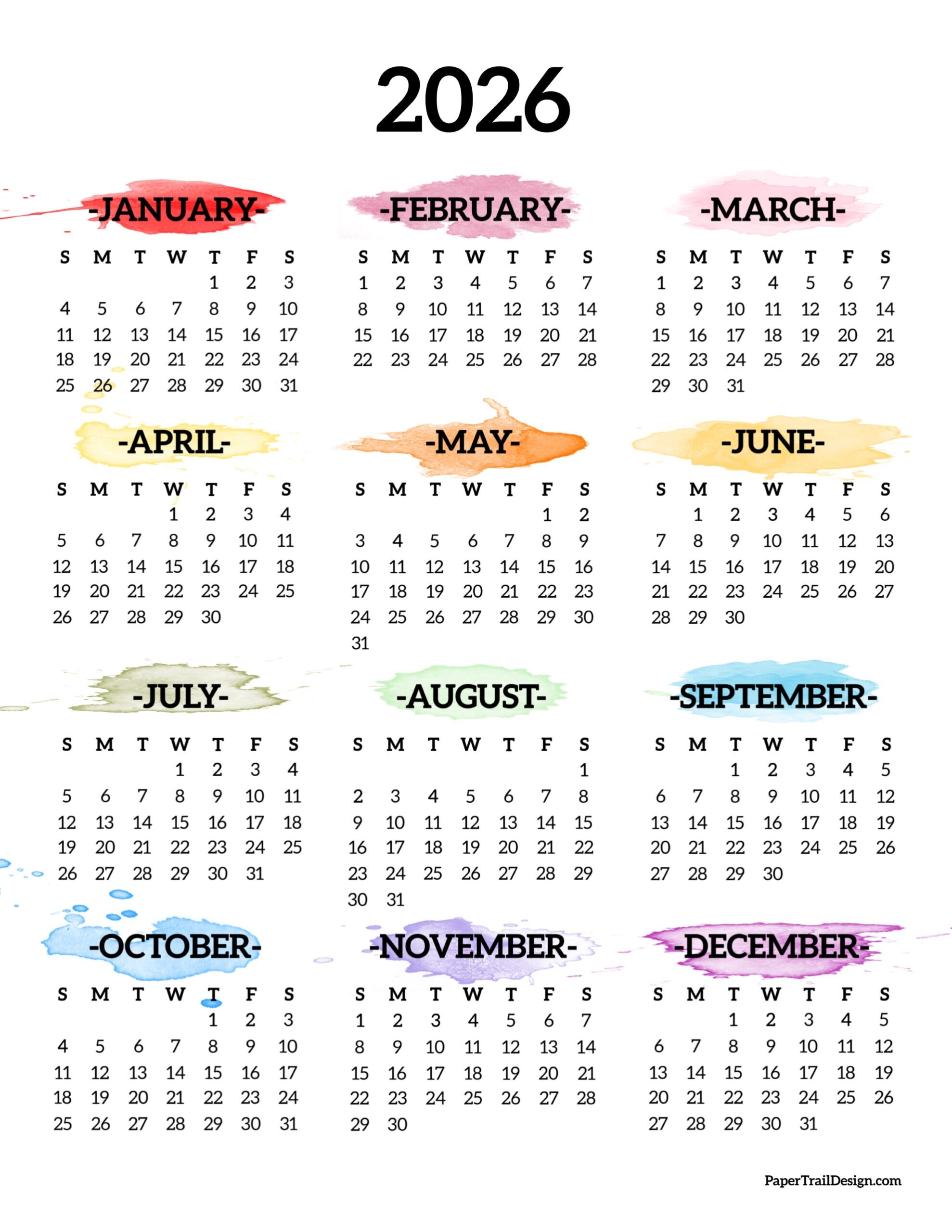 Printable Calendar Yearly 2026