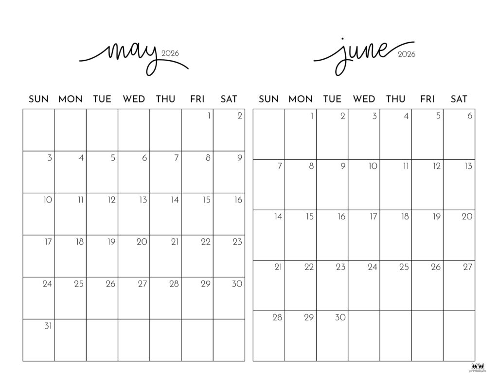 Blank May And June 2026 Calendar