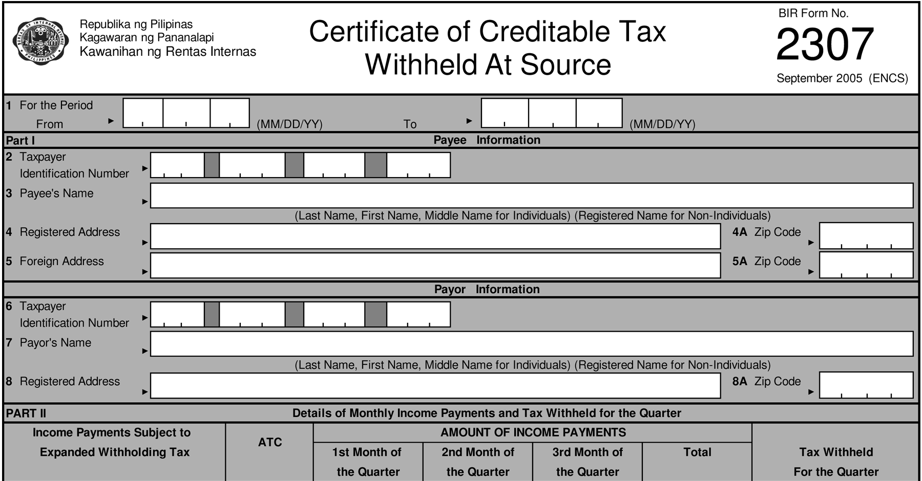 2307 Bir Form Printable