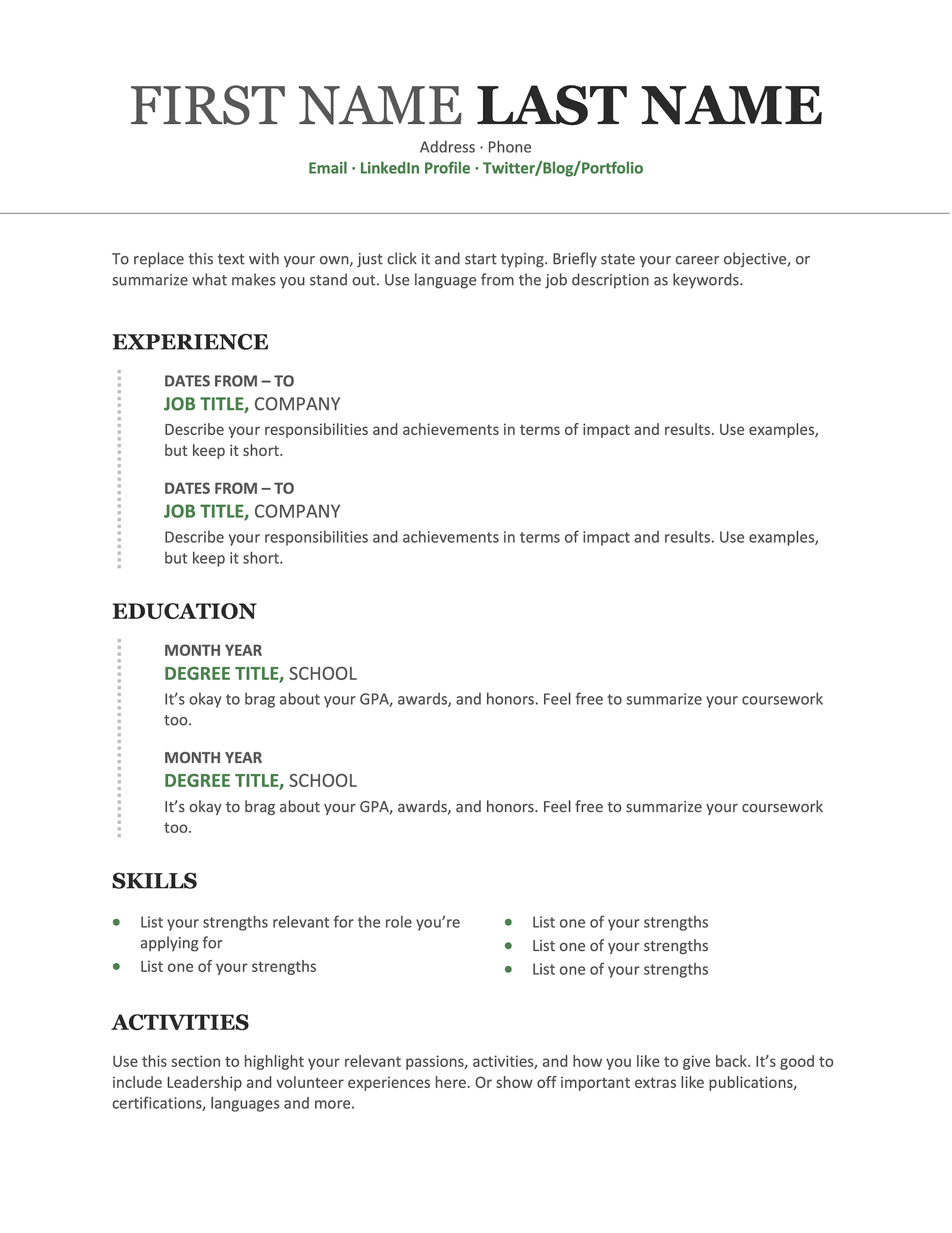 Printable Resume Templates Word