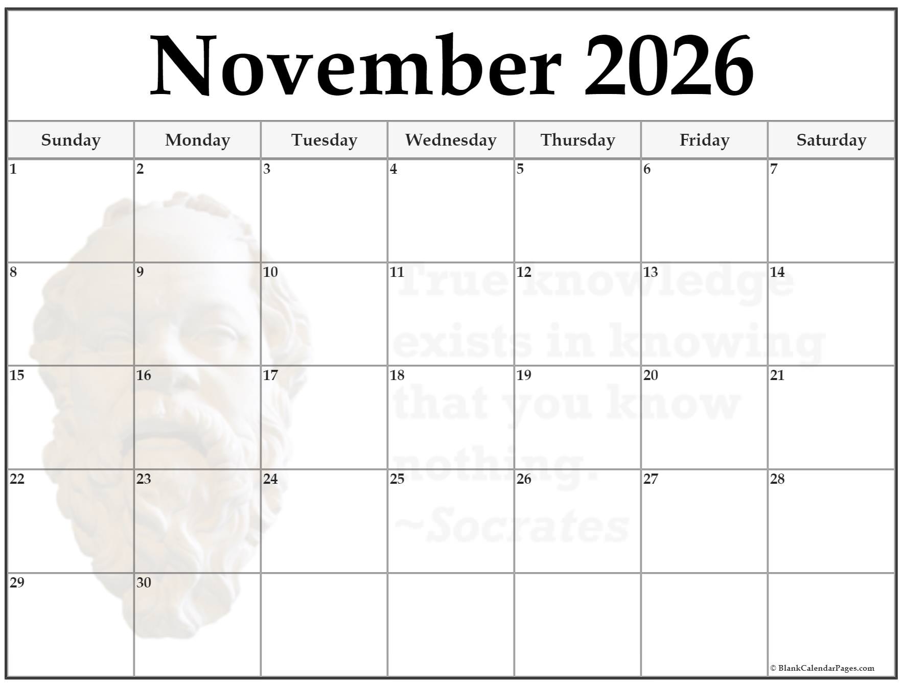 Blank Calendar Page Printable November 2026