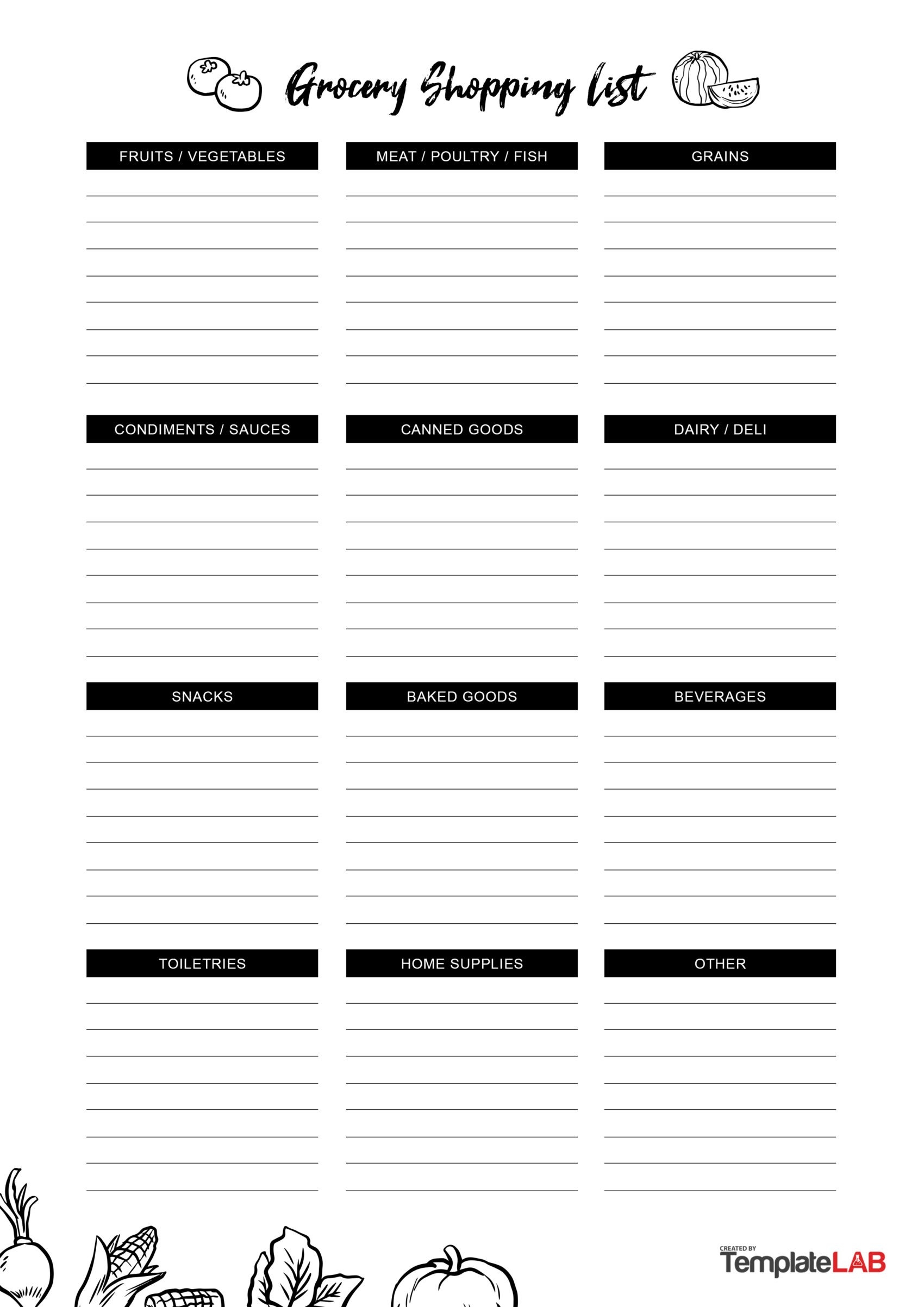 Free Grocery List Printable Template