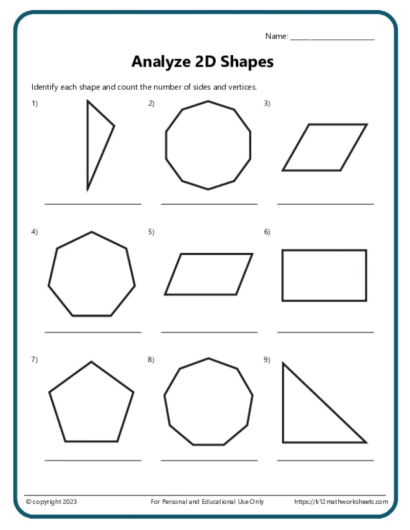 2D Shapes Worksheets