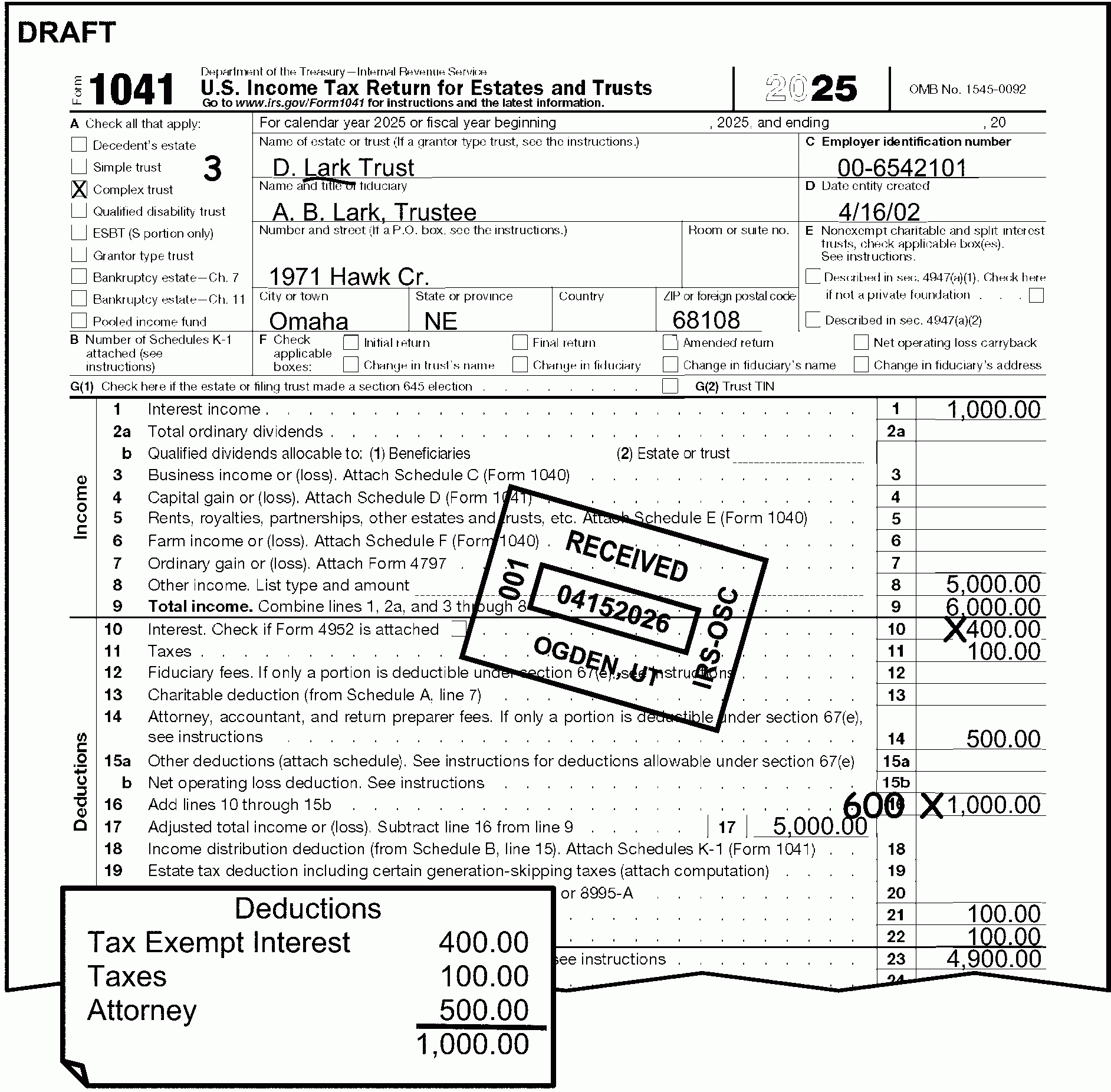 3 11 14 Income Tax Returns For Estates And Trusts Forms 1041 