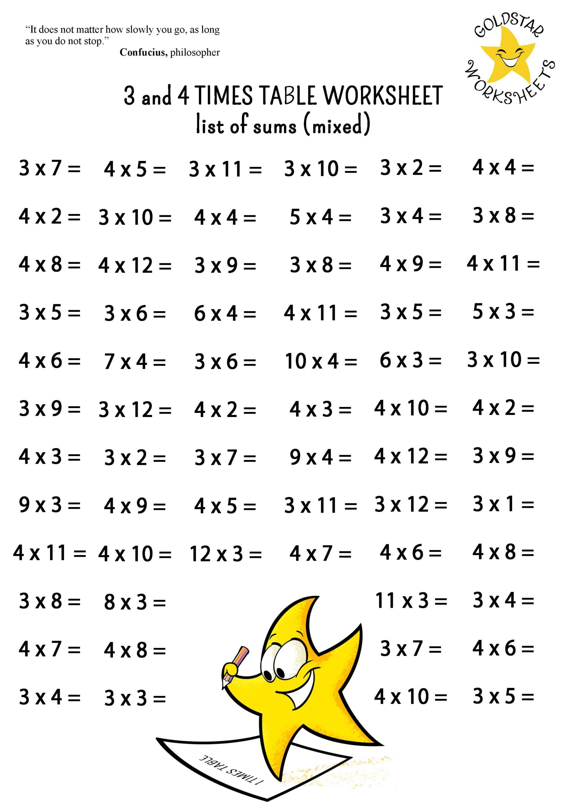 Printable 4 Times Table Worksheet