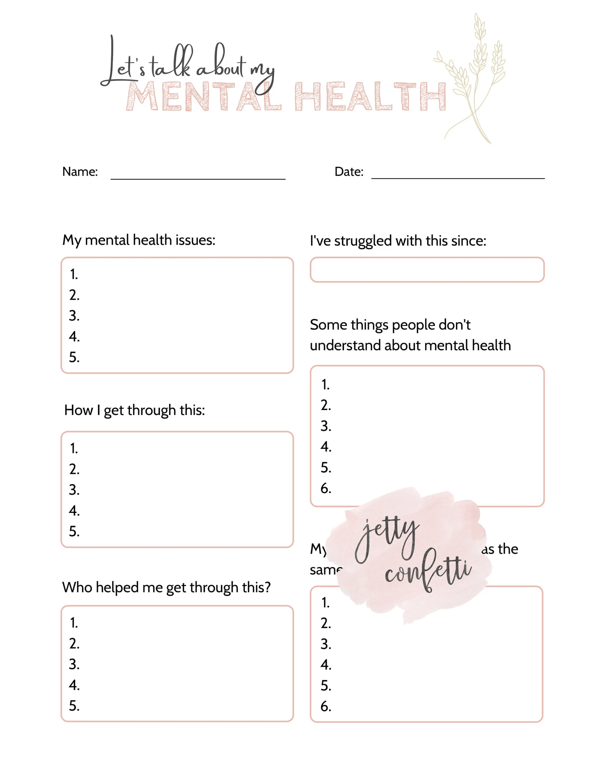 Mental Health Printable Worksheets