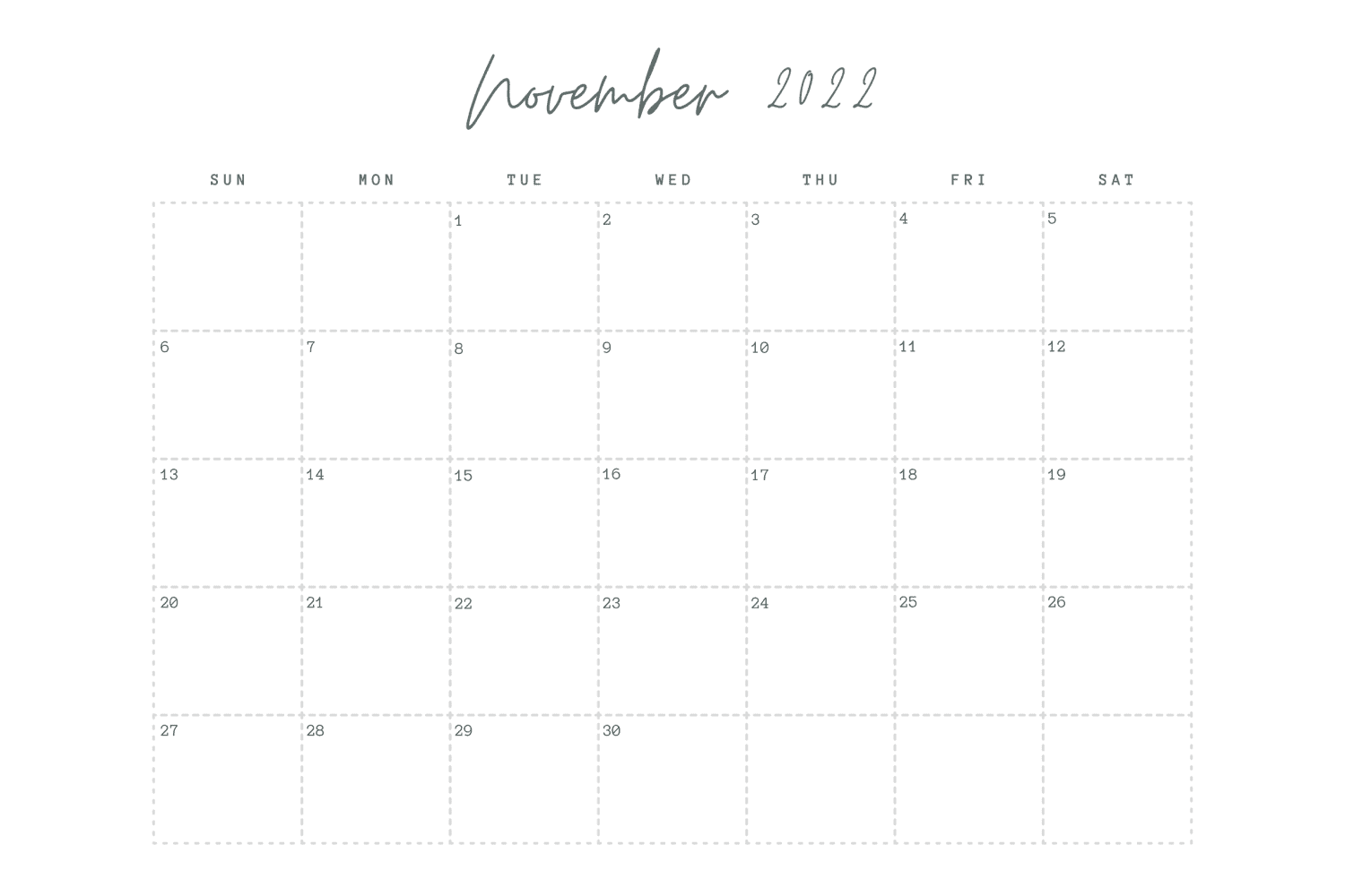 Printable Simple Calendar For November