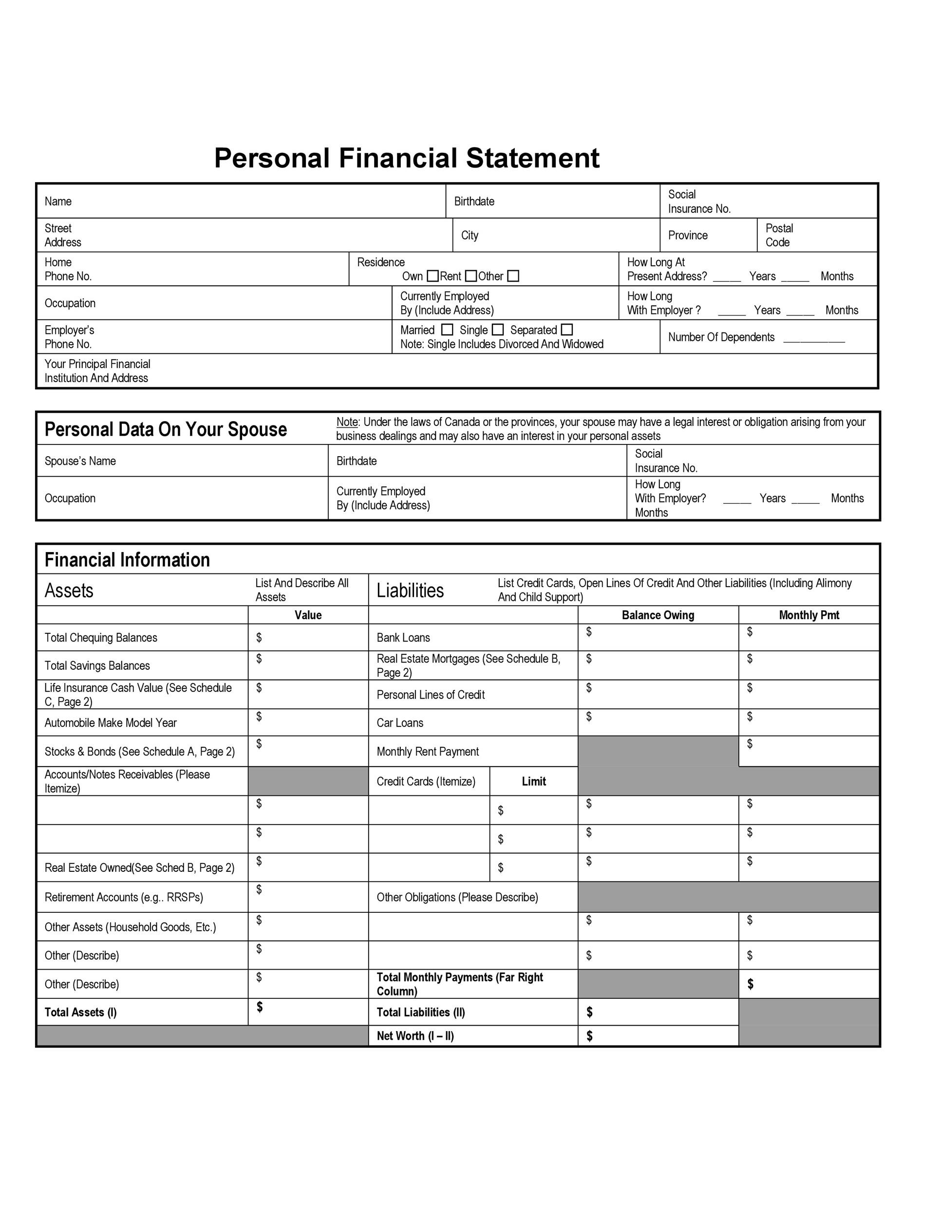 40 Personal Financial Statement Templates amp Forms TemplateLab