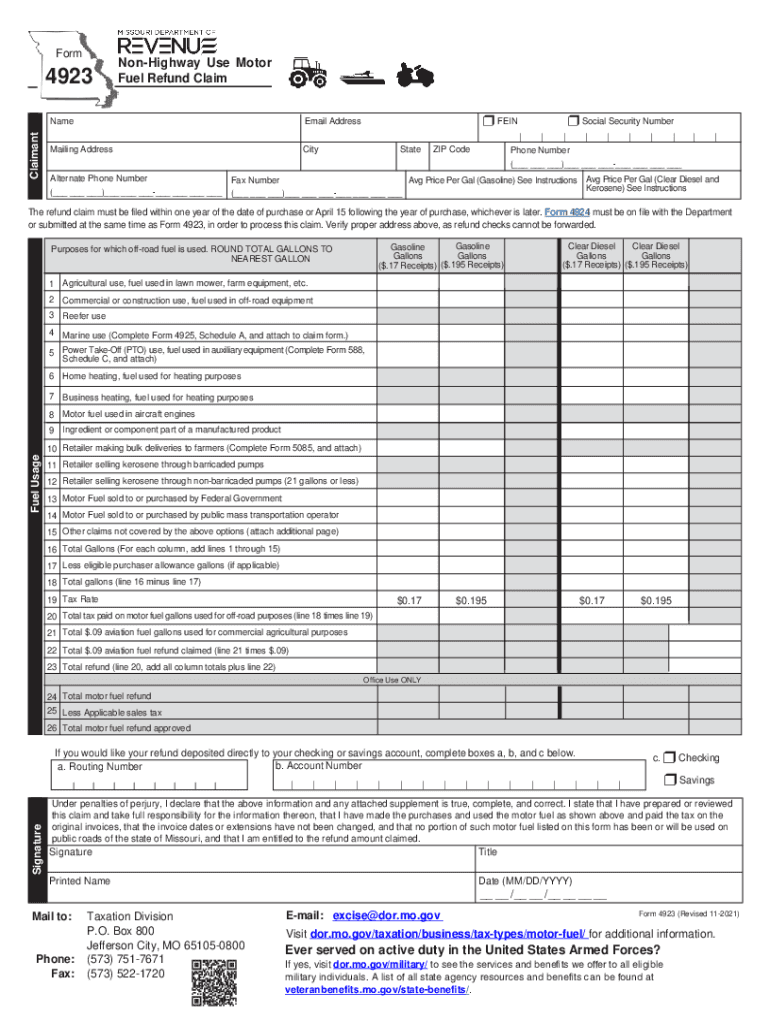 Missouri Gas Tax Refund Form 4923 H
