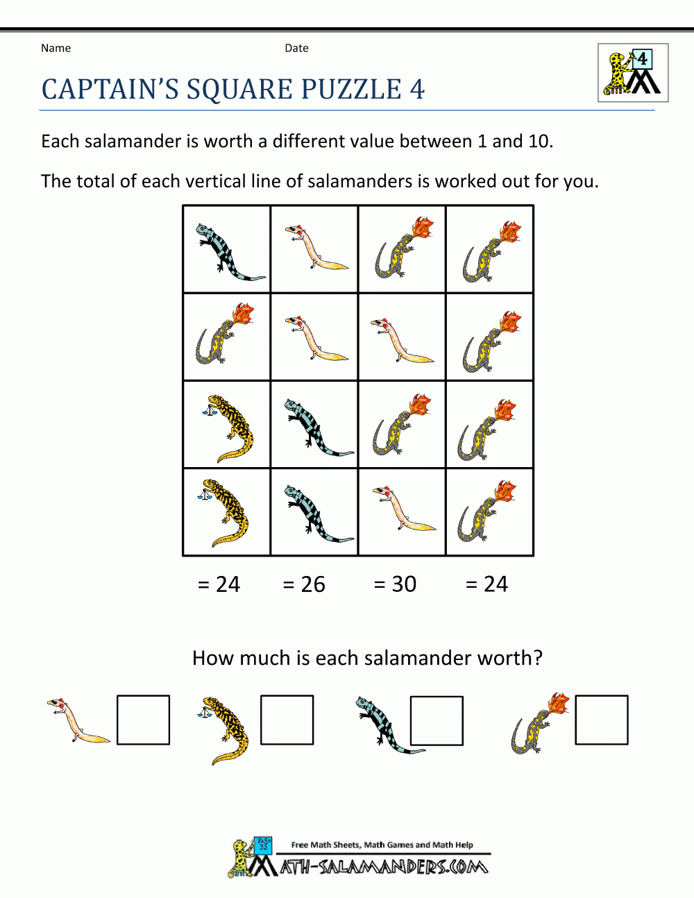 Free Printable Math Puzzles For 4th Grade
