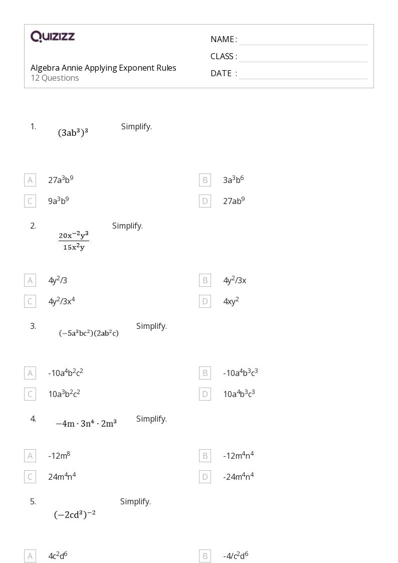 50 Algebra Worksheets For 9th Grade On Quizizz Free amp Printable