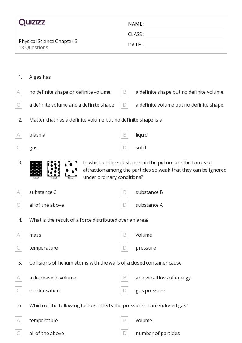 50 Physical Science Worksheets For 9th Grade On Quizizz Free 