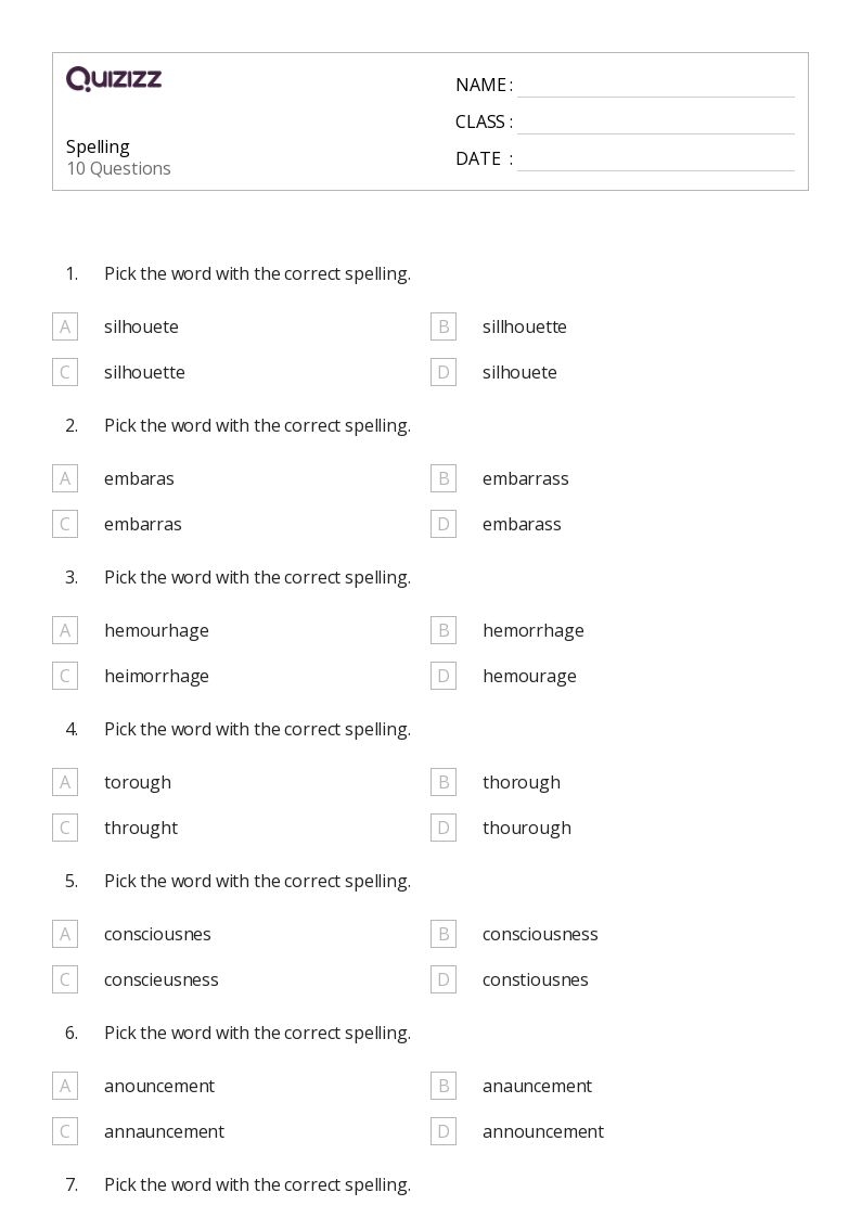 50 Spelling Worksheets For 6th Class On Quizizz Free amp Printable