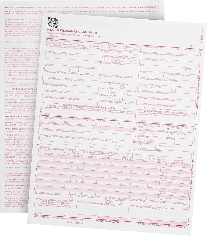 500 CMS 1500 Claim Forms Current HCFA 02 2012 Version New Version Forms Will Line Up With Billing Software And Laser Compatible 500 Sheets 