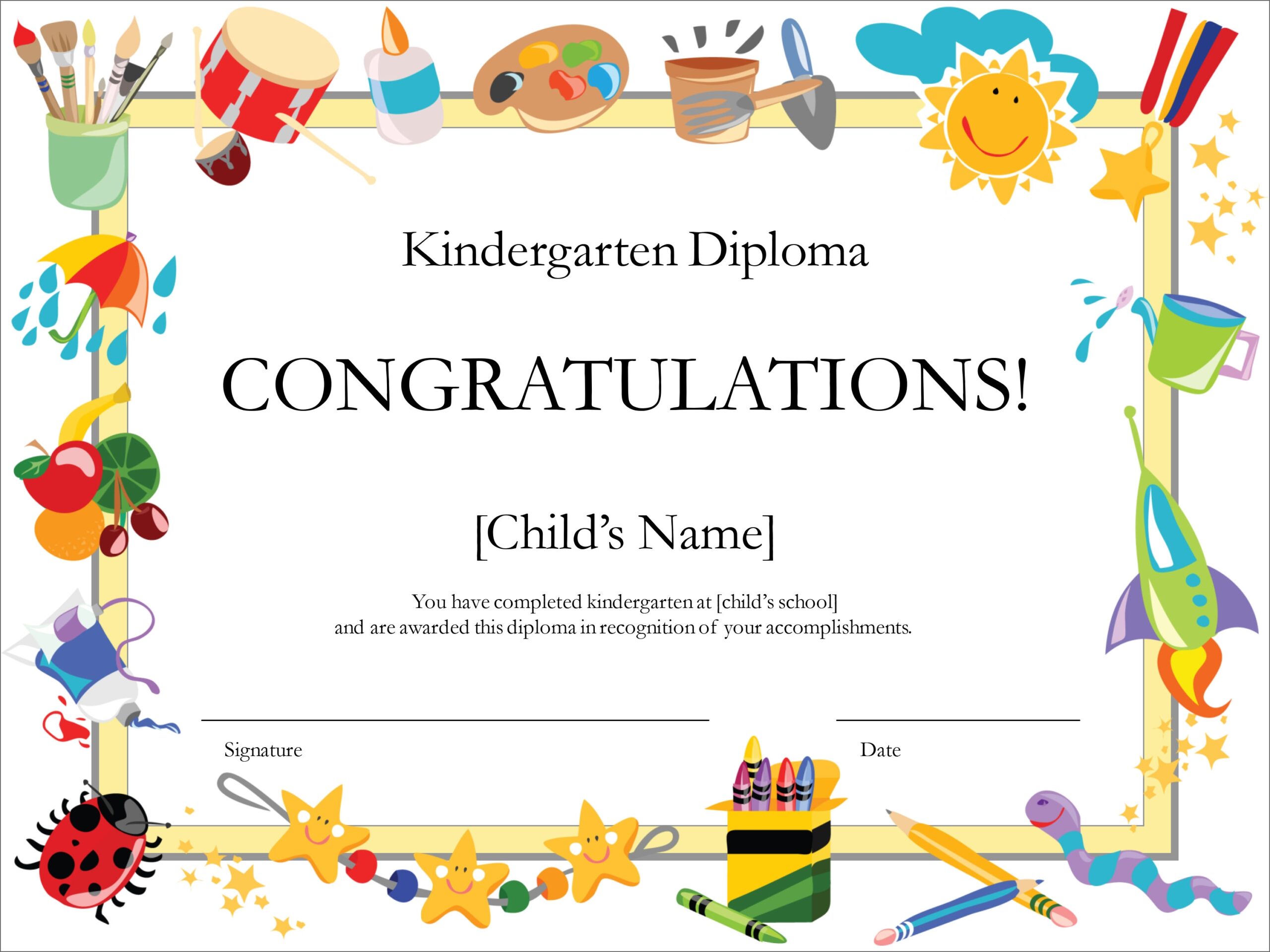 Editable Free Printable Kindergarten Certificate Templates