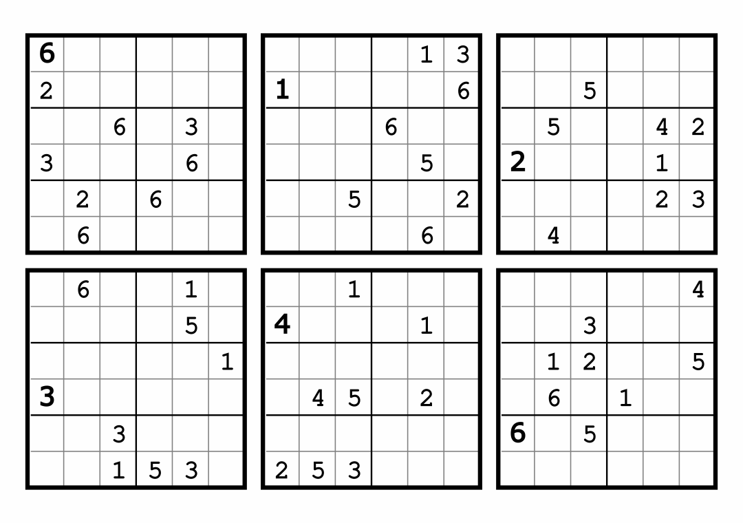 Printable Sudoku Puzzles For Kids 6x6
