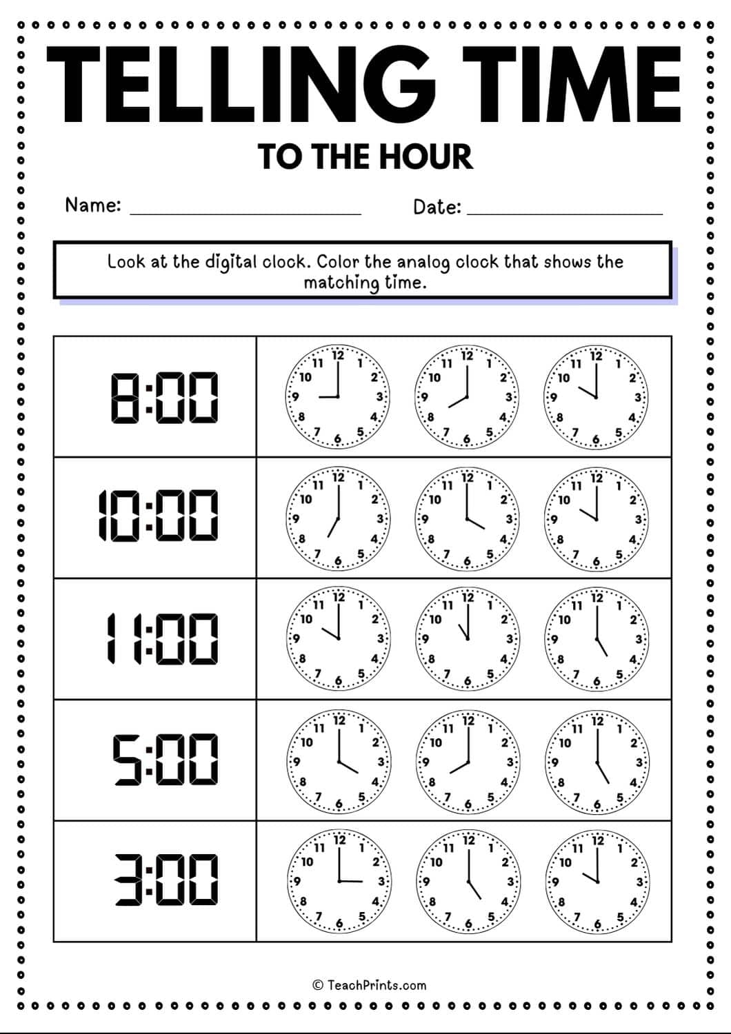 Digital Clock Times Printable