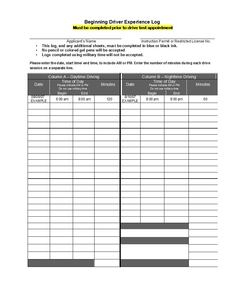 61 Printable Driver s Daily Log Books Templates amp Examples 