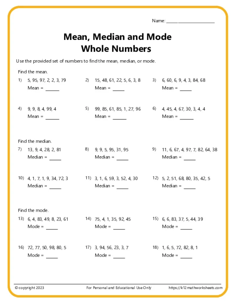 Printable 6th Grade Worksheets