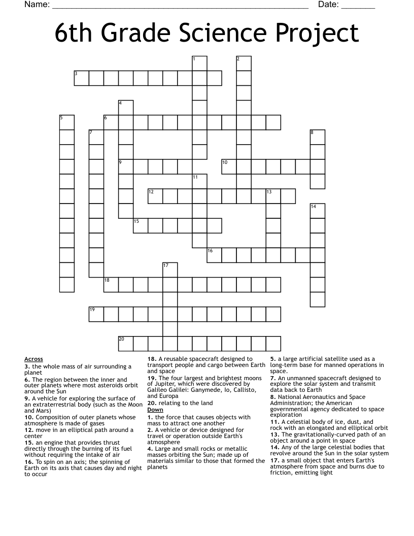 Printable Crossword Puzzles For 6th Graders