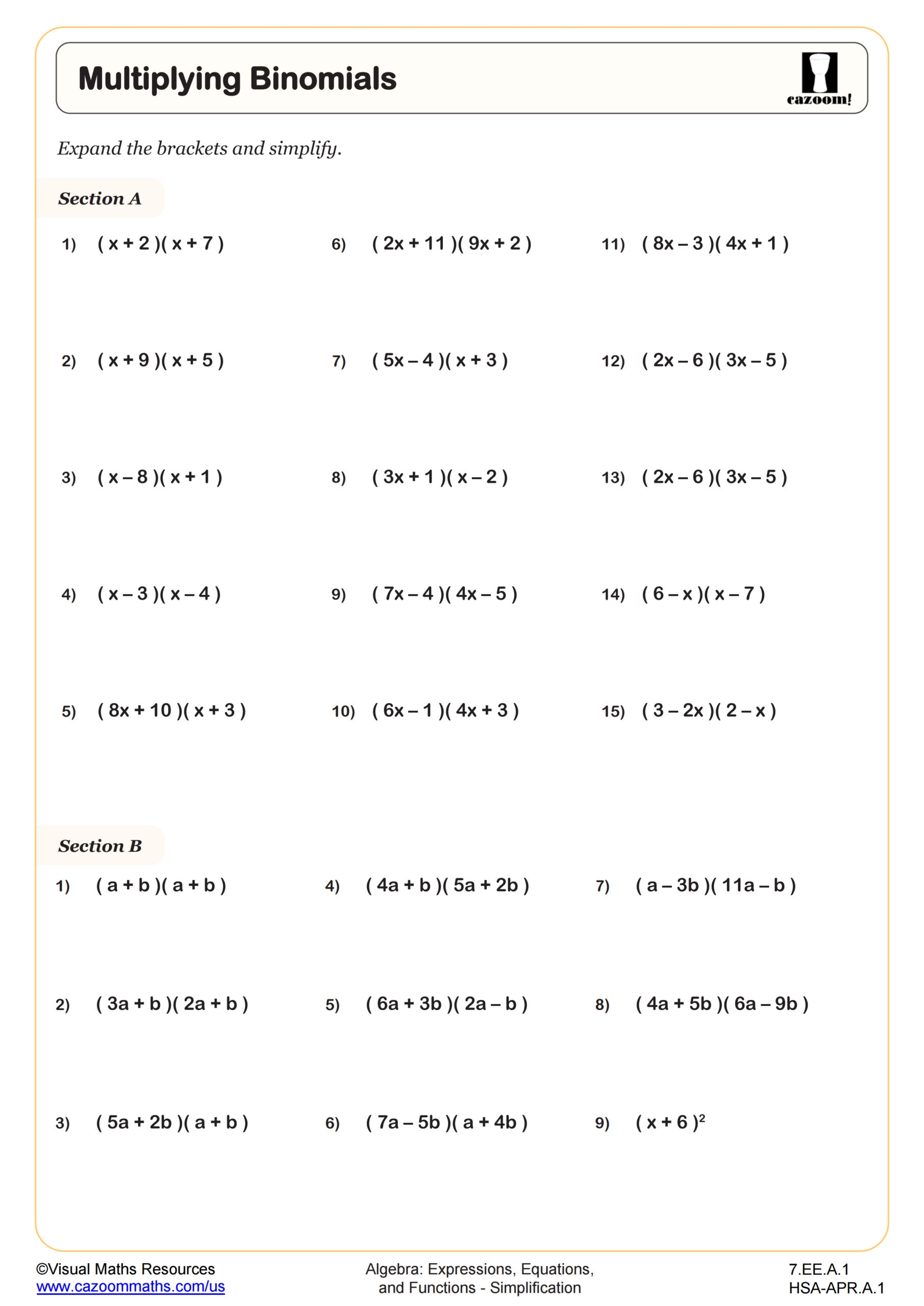 7th Grade Math Worksheets Printable