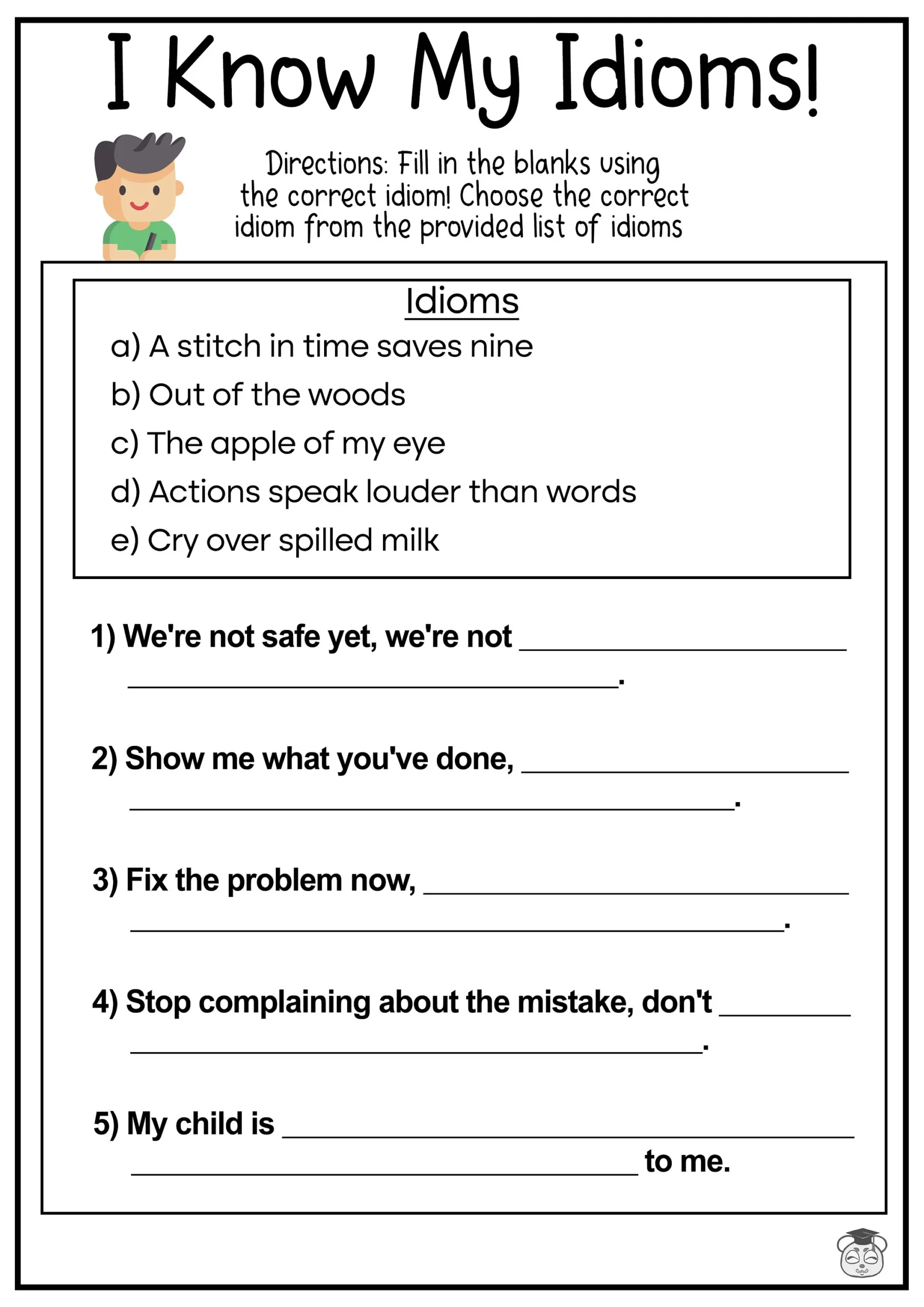 8 Printable fill In The Blanks Idioms English Worksheets Fill 