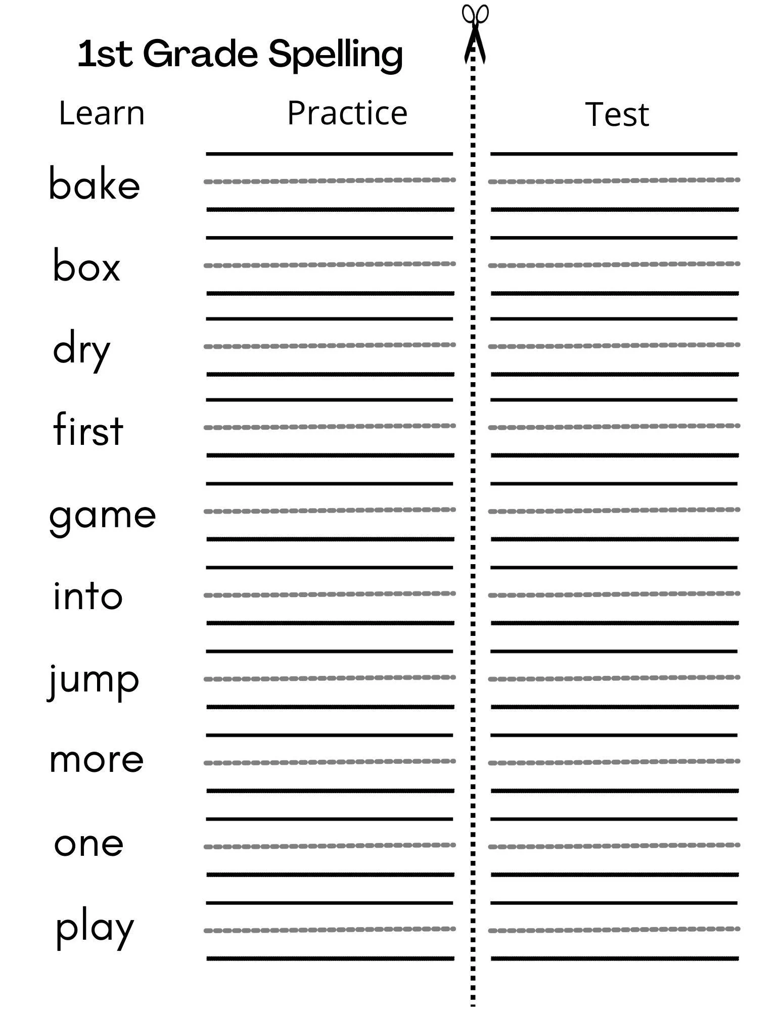 1st Grade Spelling Worksheets Printable