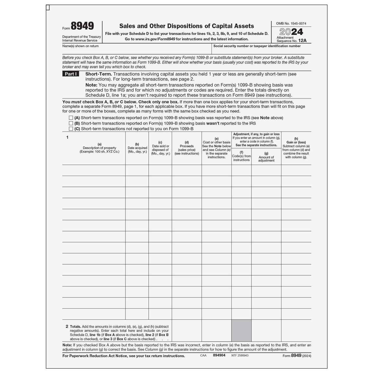 894904 Form 8949 Sales And Other Dispositions Of Capital Assets Page 1 amp 2 