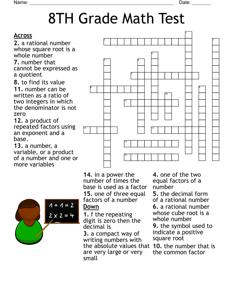 Math Crossword Puzzles Printable Square Roots