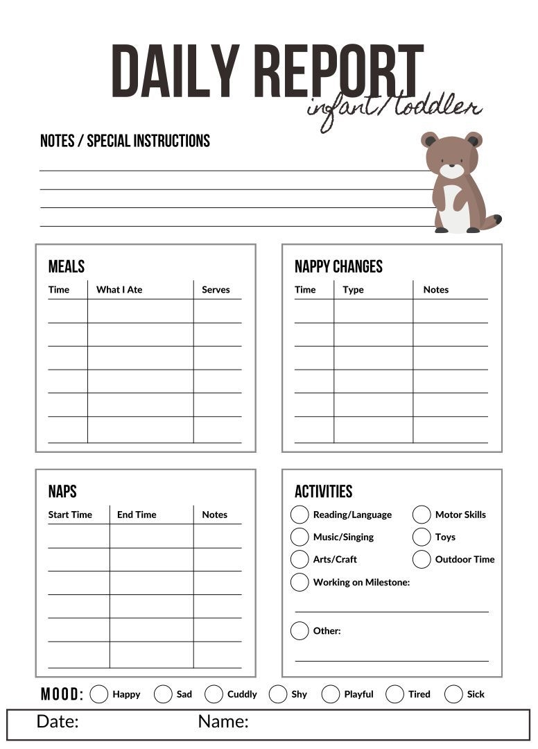 9 Infant Daily Sheets Ideas Infant Daily Report Infant Daycare 