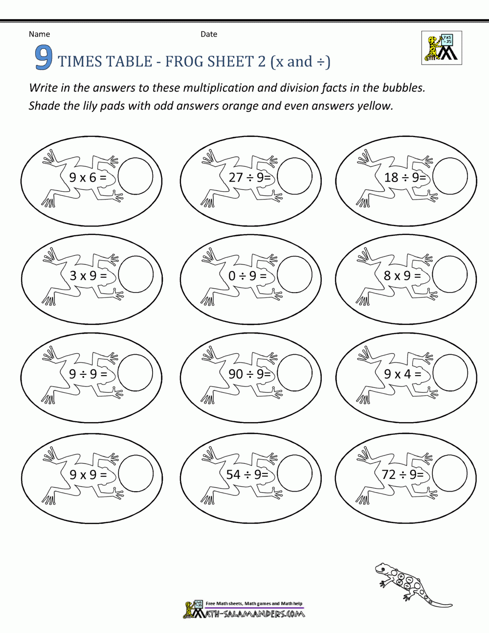 9 Times Table Worksheet Printable