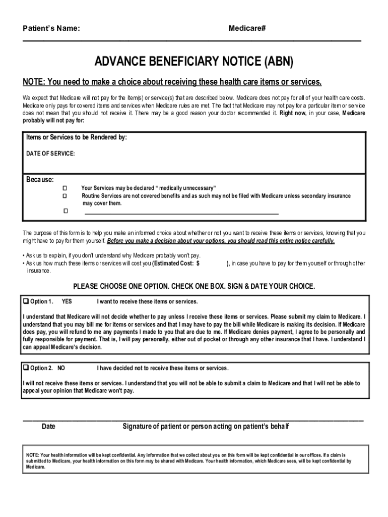 ABN Form Instructions Centers For Medicare And Medicaid Services 
