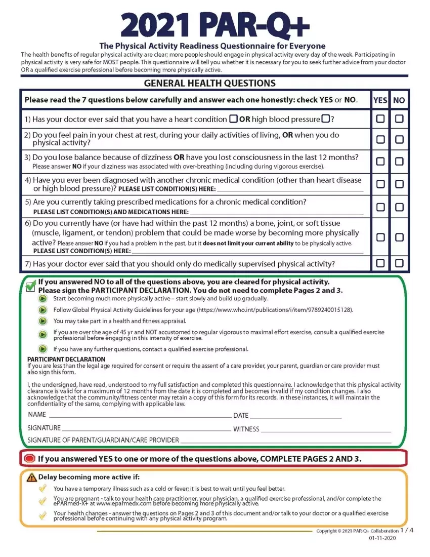 Activity Parq Fill Out Printable PDF Forms Online