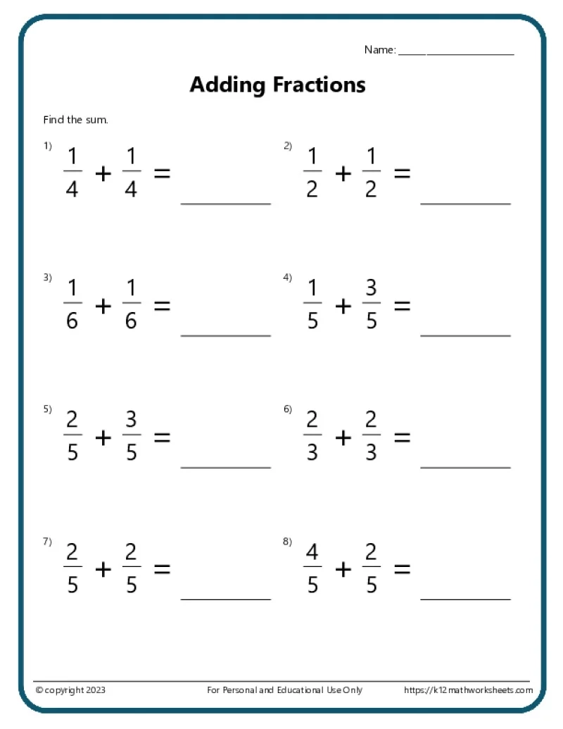 Free Printable Fraction Worksheets 5th Grade