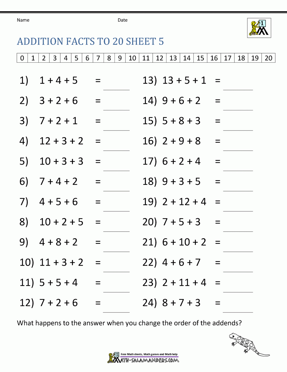 Basic Math Facts Worksheets Printable