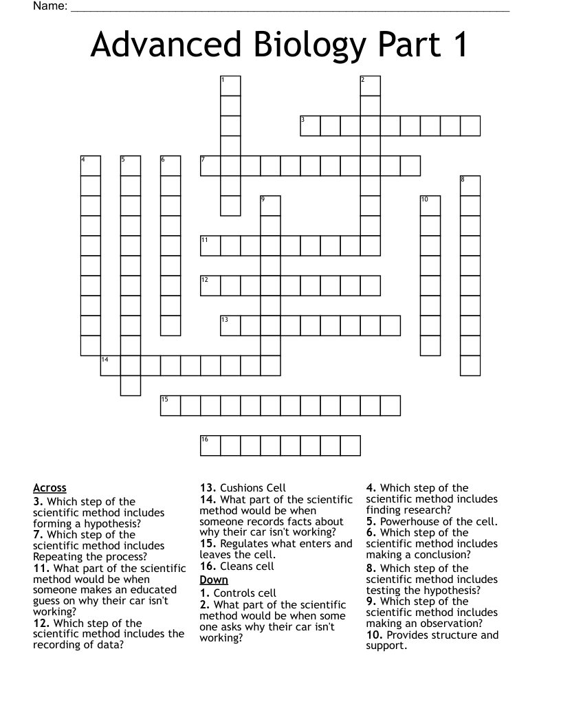 Advanced Biology Part 1 Crossword WordMint
