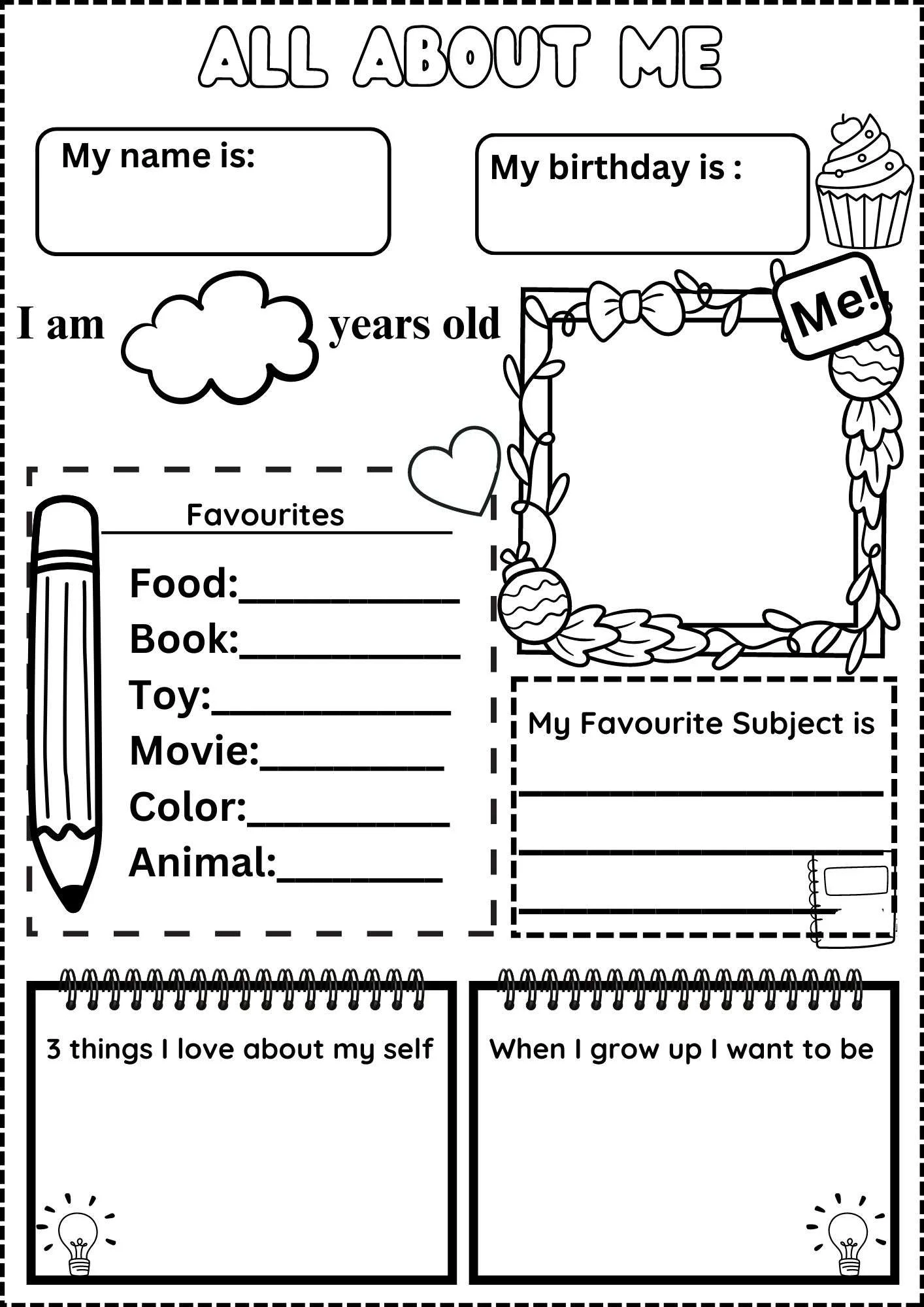 Printable All About Me Worksheet Pdf