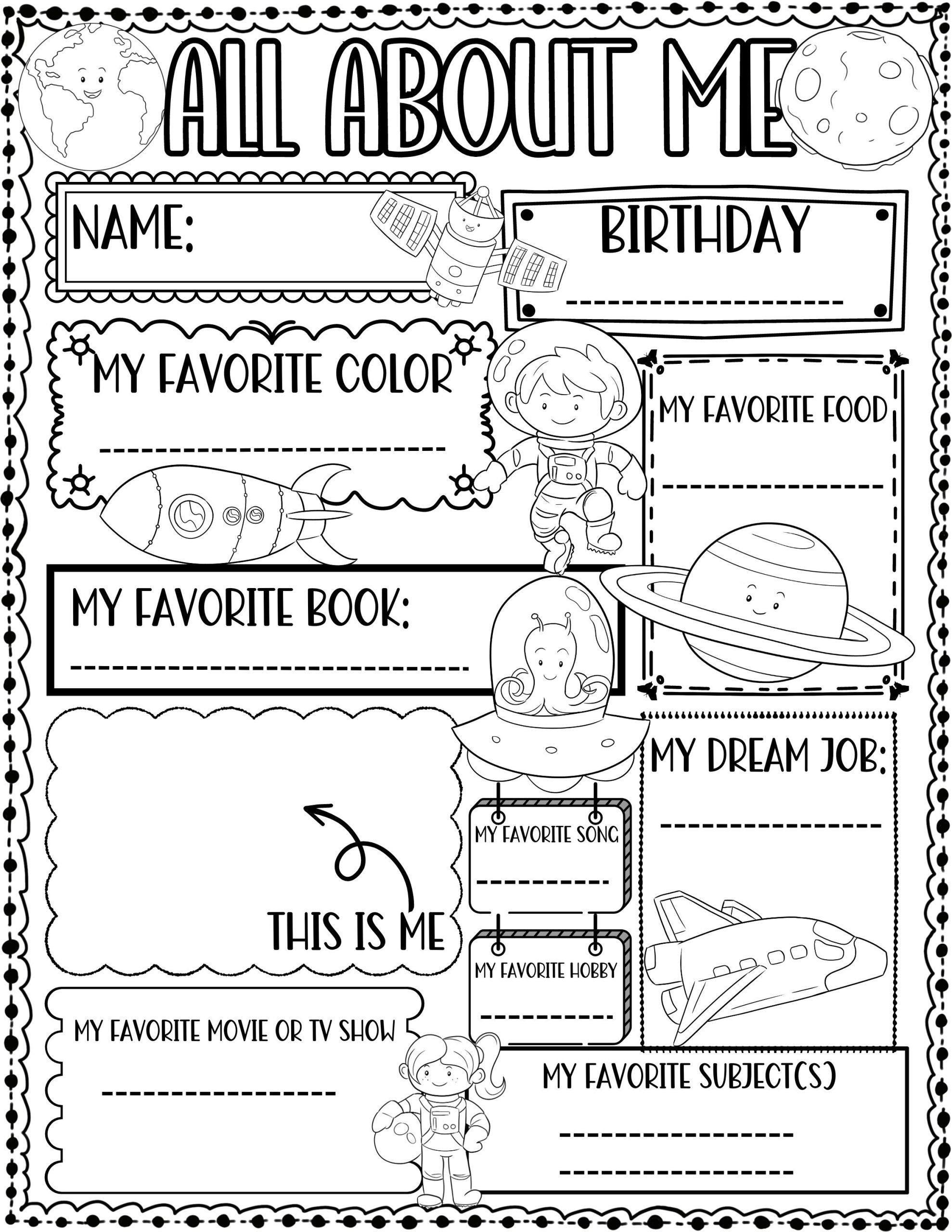 All About Me Printable Worksheet Free