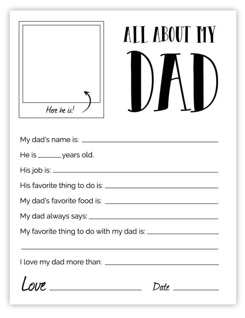 All About My Dad Printable