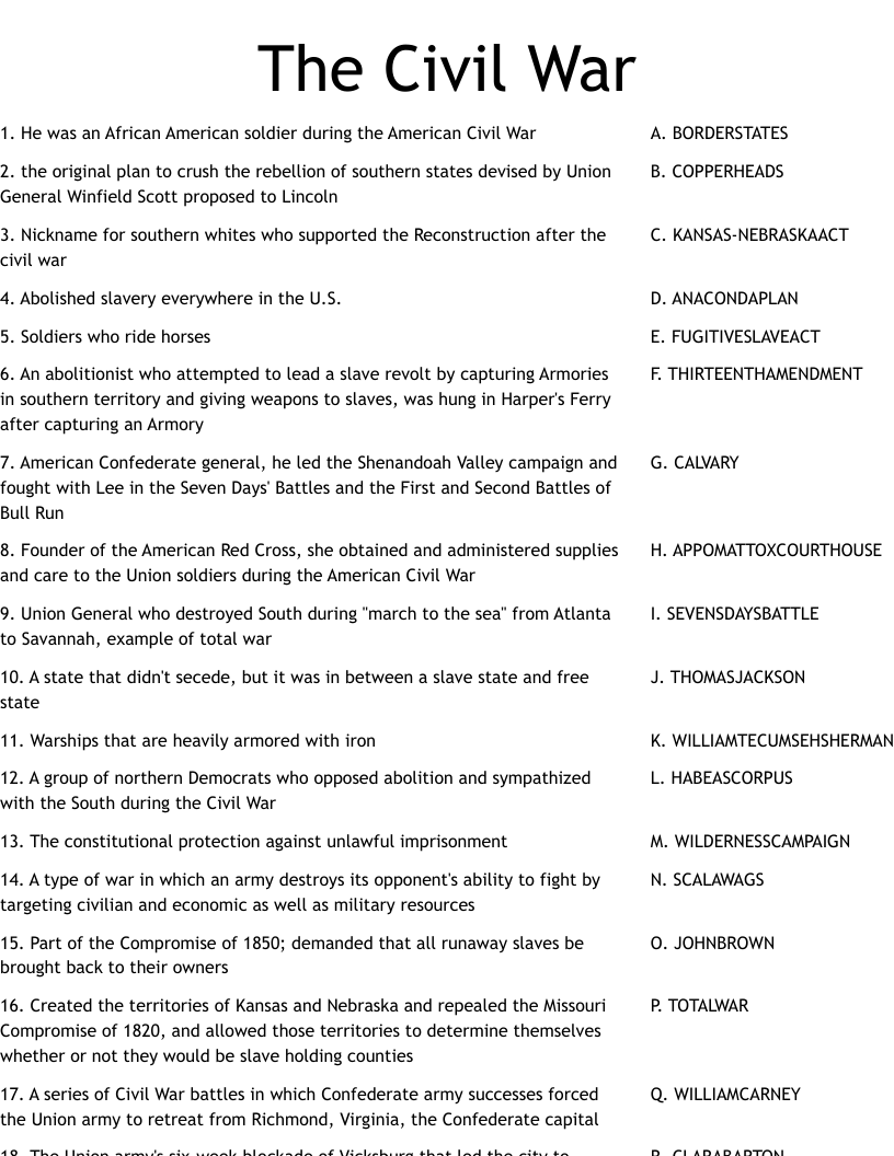 American Civil War Worksheets 15 Worksheets Library Worksheets 