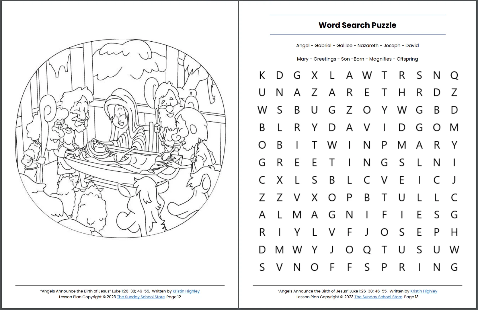 Angels Announce The Birth Of Jesus Luke 1 26 38 46 55 Printable 