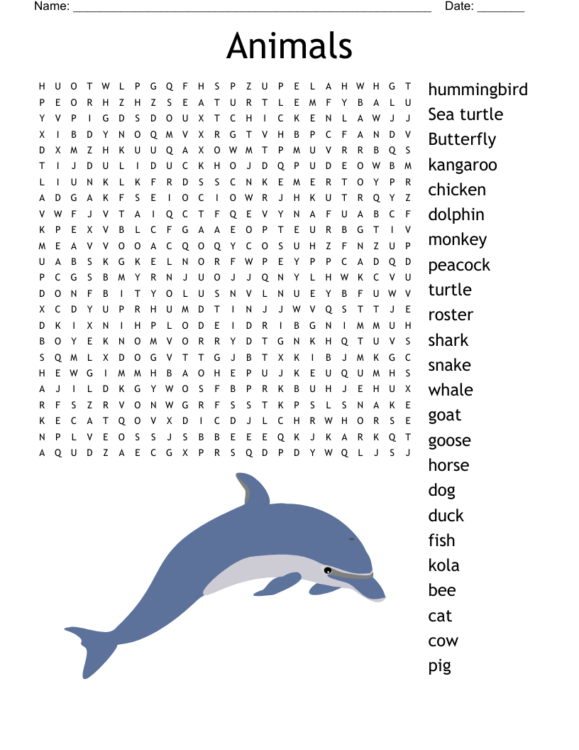 Printable Animal Word Puzzles