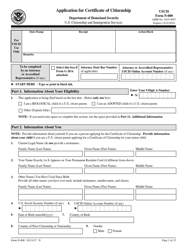 Application For Certificate Of Citizenship Part 1 Information 